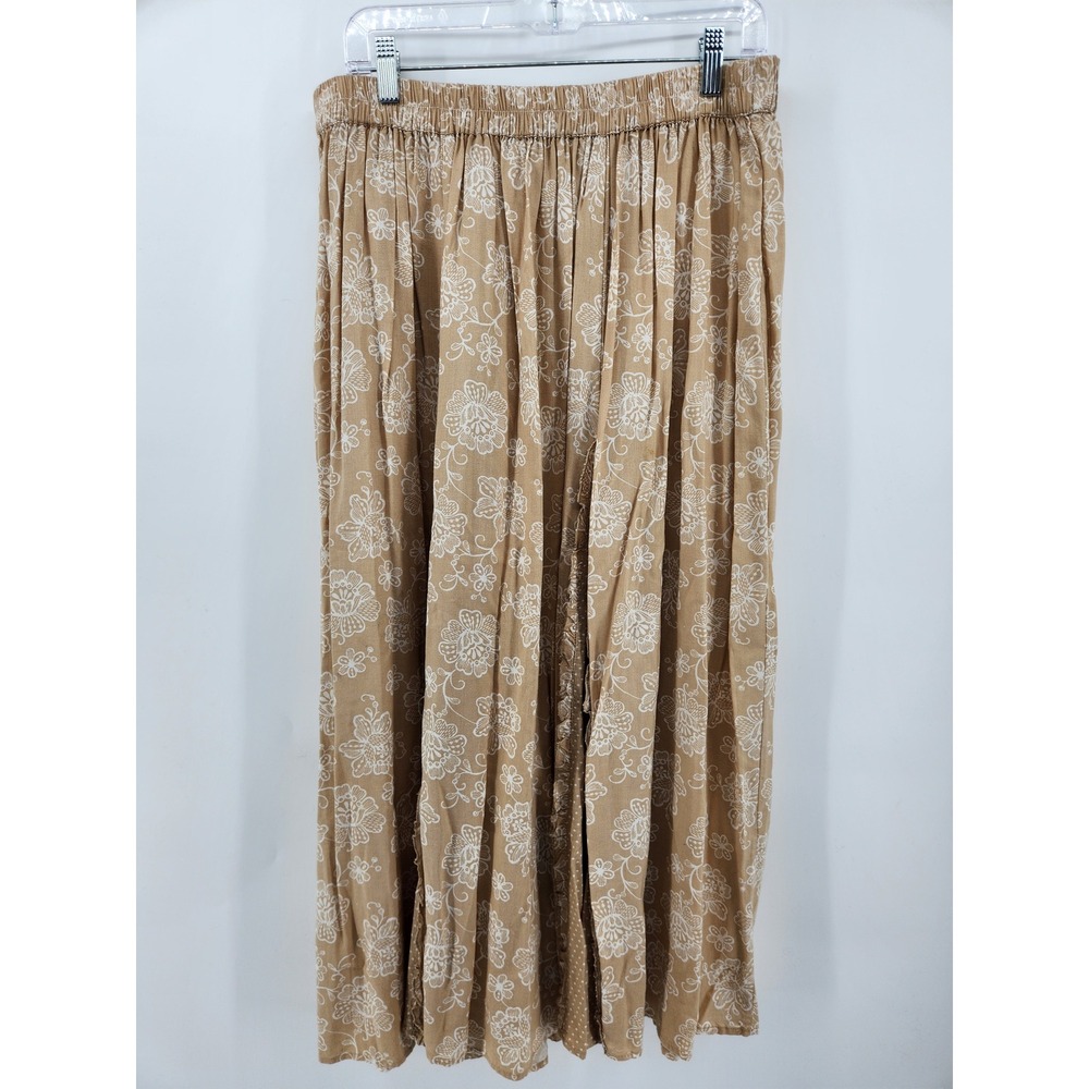 White Stag Woman 4X Floral‎ Print Tan Maxi Skirt Elastic Waist Boho Chic